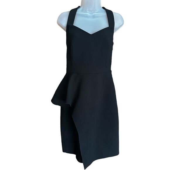 Halston Heritage Black Asymmetrical Hem Halter Neck Formal Cocktail Mini Dress - Picture 2 of 10